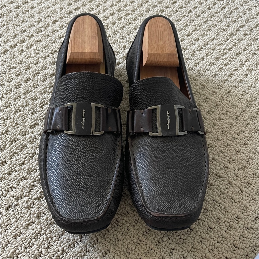 Salvatore Ferragamo Textured Black Loafers